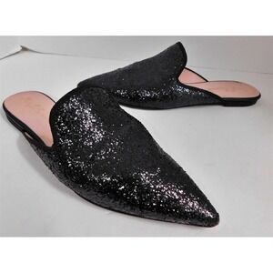 Pretty Ballerinas Black Glitter Open Back‎ Pointy Mules Flats 41